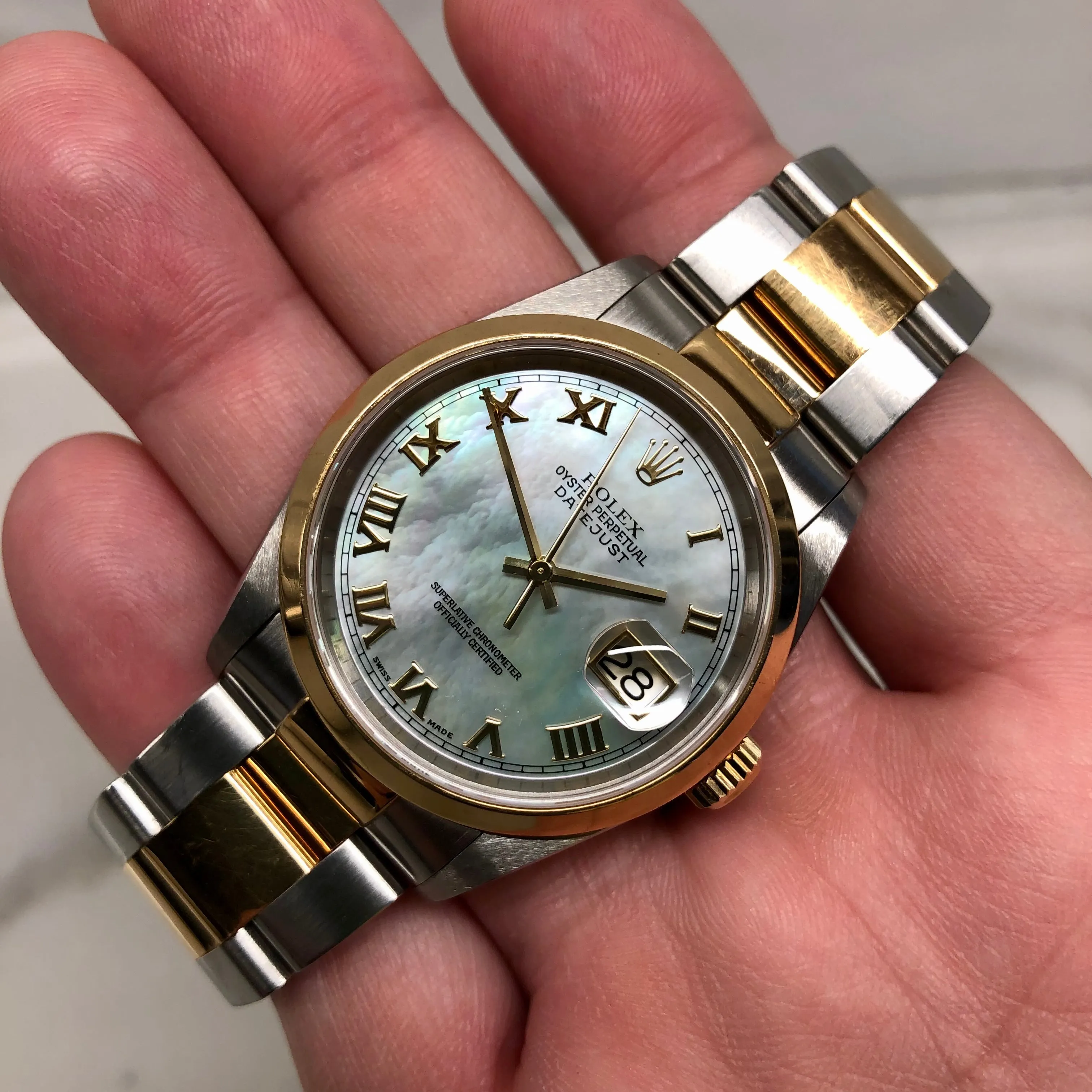 2000 Rolex Datejust 16203 Mother of Pearl Oyster Two Tone Wristwatch Box Papers