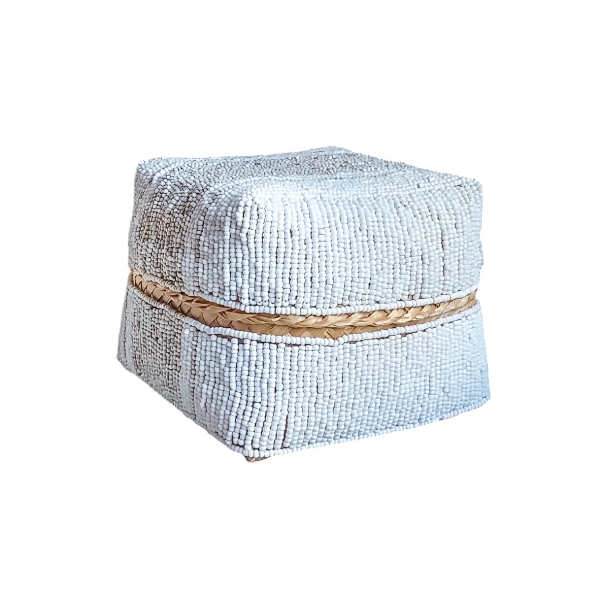 Bali Bamboo Beaded Box-White and Beige