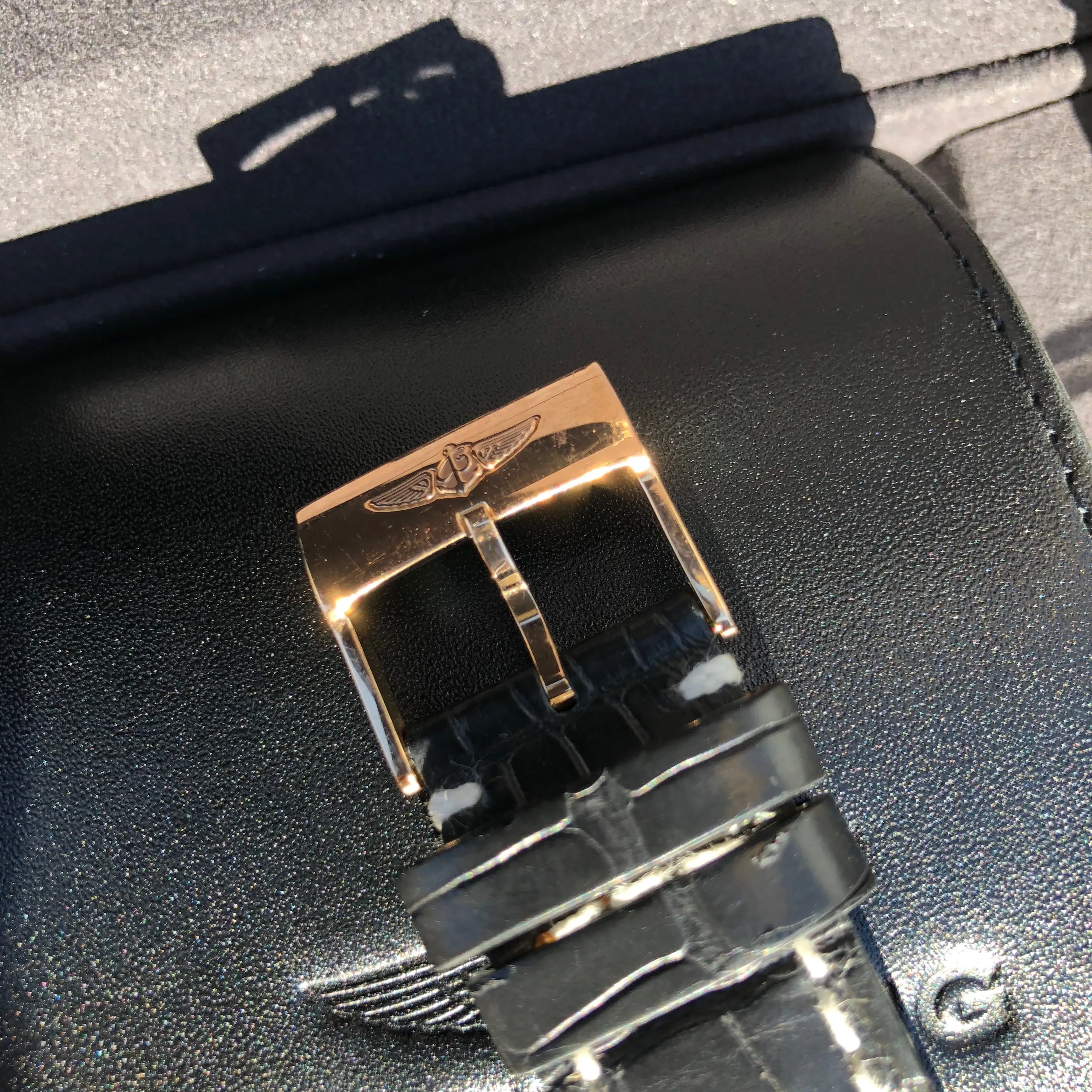 Breitling Transocean RB015212 18K Rose Gold Chronograph Black Dial Wristwatch Box Papers