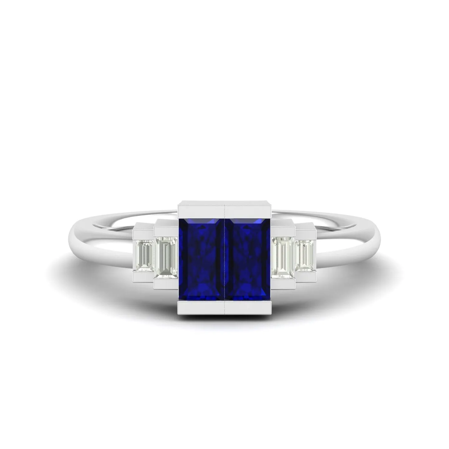 Half Bezel-Set Baguette Sapphire Diamond Ring