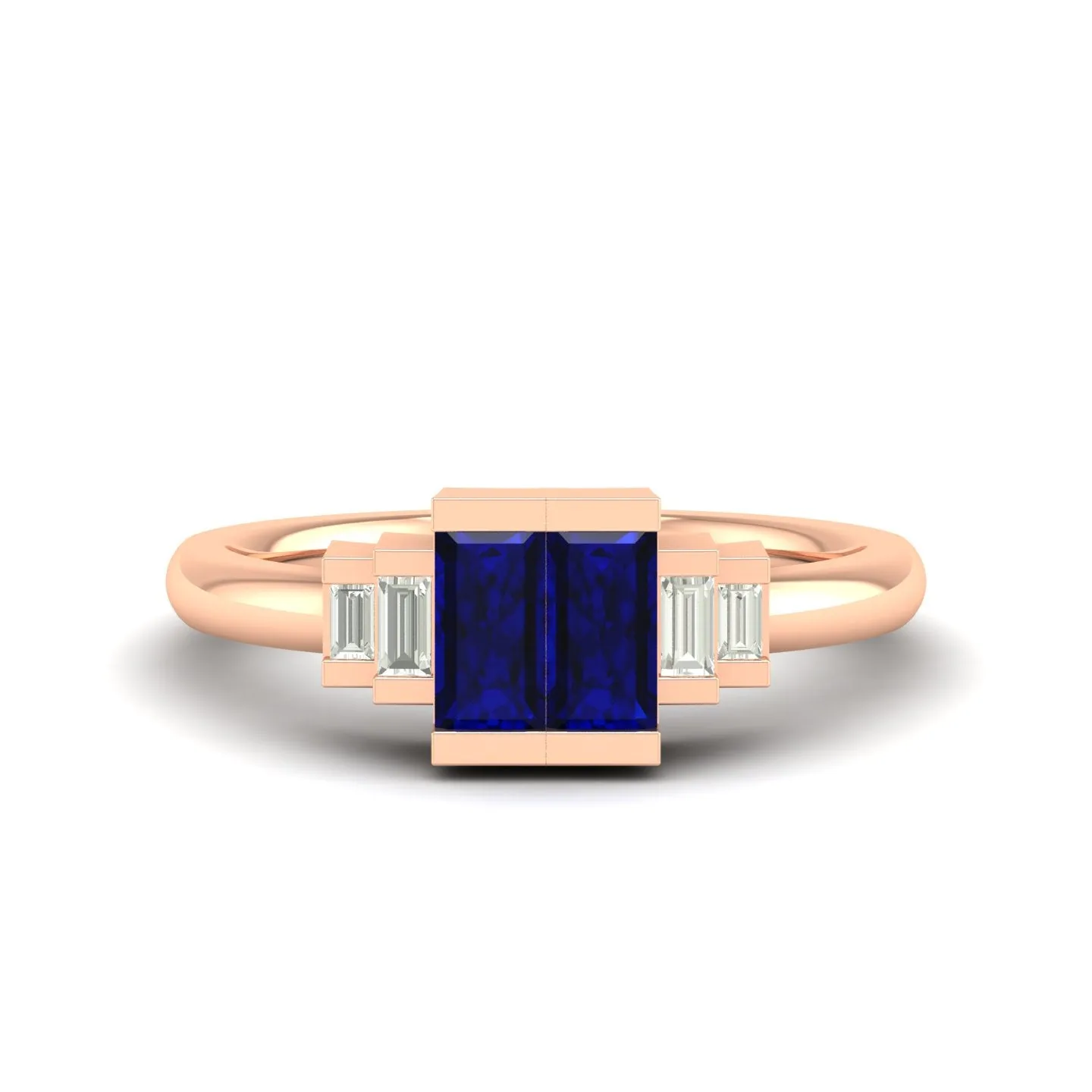 Half Bezel-Set Baguette Sapphire Diamond Ring