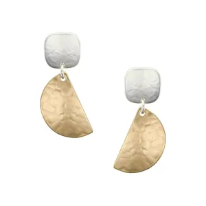 Rounded Square with Half Moon Post Earrings