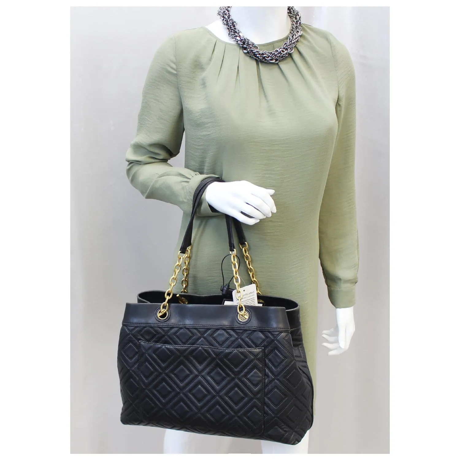 TORY BURCH Large Fleming Black Leather Tote Bag